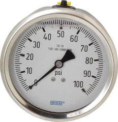 Wika - 4" Dial, 1/2 Thread, 0-100 Scale Range, Pressure Gauge - Lower Back Connection Mount, Accurate to 1% of Scale - Americas Tooling