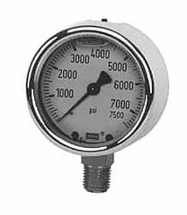 Wika - 4" Dial, 1/4 Thread, 0-3,000 Scale Range, Pressure Gauge - Lower Back Connection Mount, Accurate to 1% of Scale - Americas Tooling