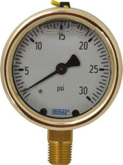 Wika - 2-1/2" Dial, 1/4 Thread, 0-30 Scale Range, Pressure Gauge - Lower Connection Mount, Accurate to 1.5% of Scale - Americas Tooling