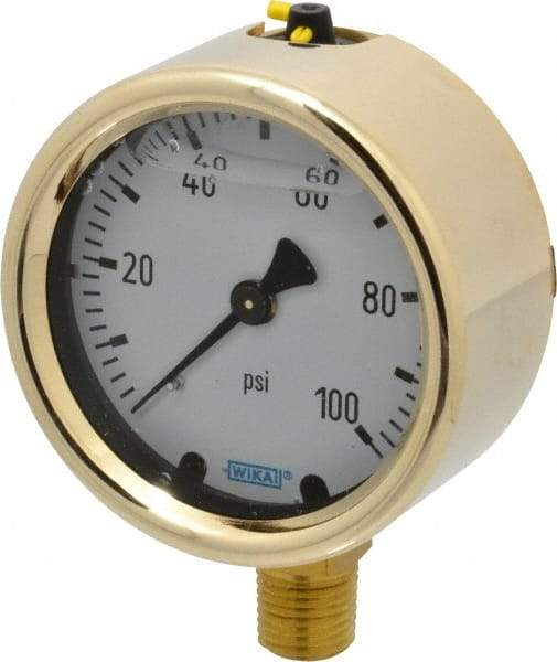 Wika - 2-1/2" Dial, 1/4 Thread, 0-100 Scale Range, Pressure Gauge - Lower Connection Mount, Accurate to 1.5% of Scale - Americas Tooling