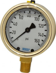 Wika - 2-1/2" Dial, 1/4 Thread, 0-160 Scale Range, Pressure Gauge - Lower Connection Mount, Accurate to 1.5% of Scale - Americas Tooling