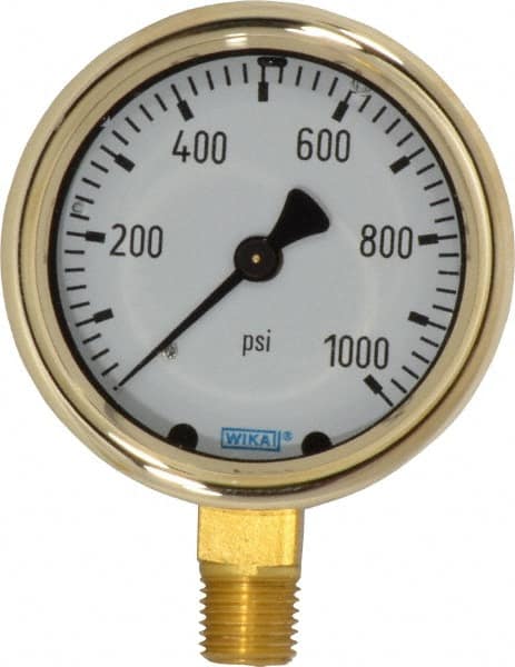 Wika - 2-1/2" Dial, 1/4 Thread, 0-1,000 Scale Range, Pressure Gauge - Lower Connection Mount, Accurate to 1.5% of Scale - Americas Tooling