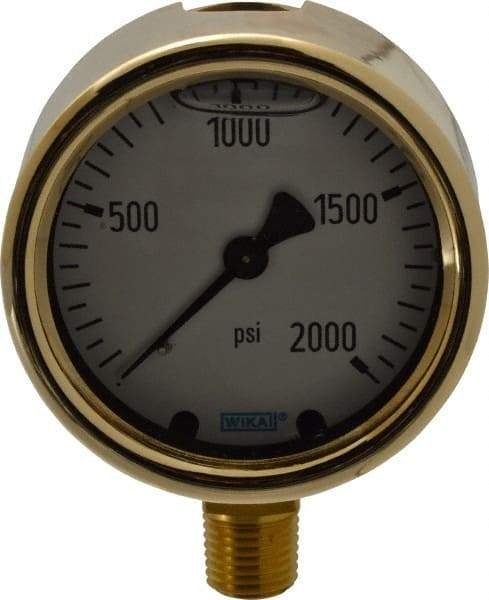 Wika - 2-1/2" Dial, 1/4 Thread, 0-2,000 Scale Range, Pressure Gauge - Lower Connection Mount, Accurate to 1.5% of Scale - Americas Tooling