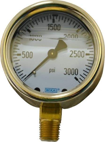 Wika - 2-1/2" Dial, 1/4 Thread, 0-3,000 Scale Range, Pressure Gauge - Lower Connection Mount, Accurate to 1.5% of Scale - Americas Tooling