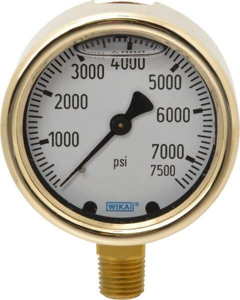 Wika - 2-1/2" Dial, 1/4 Thread, 0-7,500 Scale Range, Pressure Gauge - Lower Connection Mount, Accurate to 1.5% of Scale - Americas Tooling