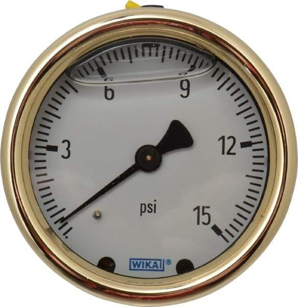 Wika - 2-1/2" Dial, 1/4 Thread, 0-15 Scale Range, Pressure Gauge - Back Connection Mount, Accurate to 1.5% of Scale - Americas Tooling