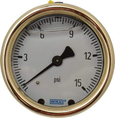 Wika - 2-1/2" Dial, 1/4 Thread, 0-15 Scale Range, Pressure Gauge - Back Connection Mount, Accurate to 1.5% of Scale - Americas Tooling