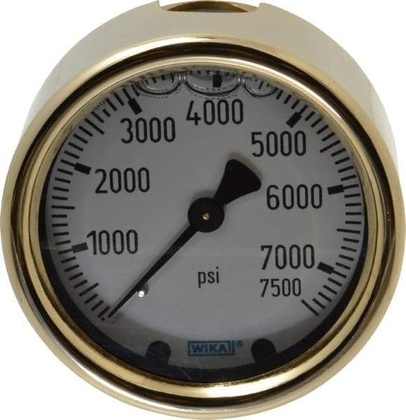 Wika - 2-1/2" Dial, 1/4 Thread, 0-7,500 Scale Range, Pressure Gauge - Back Connection Mount, Accurate to 1.5% of Scale - Americas Tooling