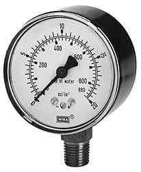 Wika - 2-1/2" Dial, 1/4 Thread, 0-30/0-760 Scale Range, Pressure Gauge - Center Back Connection Mount, Accurate to 1.5% of Scale - Americas Tooling