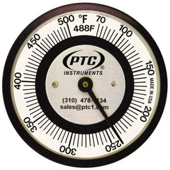 PTC Instruments - 70 to 500°F, 2 Inch Dial Diameter, Pipe Surface Spring Held Thermometer - 5° Division Graduation - Americas Tooling