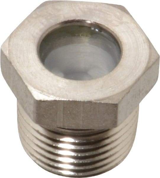 LDI Industries - 7/16" Sight Diam, 3/8" Thread, 0.72" OAL, High Pressure Fused Pipe Thread with Reflector Sight Glass & Flow Sight - 3/4" Head, 1,850 Max psi, 3/8-18 Thread - Americas Tooling