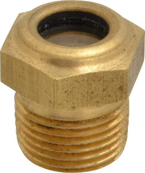 LDI Industries - 7/16" Sight Diam, 3/8" Thread, 0.88" OAL, Low Pressure Pipe Thread Lube Sight with Reflector Sight Glass & Flow Sight - 3/4" Head, 30 Max psi, 3/8-18 Thread - Americas Tooling