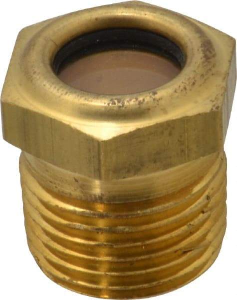 LDI Industries - 9/16" Sight Diam, 1/2" Thread, 1" OAL, Low Pressure Pipe Thread Lube Sight, Open View Sight Glass & Flow Sight - 7/8" Head, 20 Max psi, 1/2-14 Thread - Americas Tooling