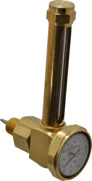 LDI Industries - 2-3/4 Inch Long Sight, 1/4 Inch Thread Size, Buna-N Seal Elbow With 1-3/8 Inch Dial Thermometer, Vented Oil-Level Indicators and Gauge - 4-1/4 Inch Length to Center of Base - Americas Tooling