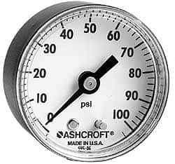 Ashcroft - 1-1/2" Dial, 1/8 Thread, 0-160 Scale Range, Pressure Gauge - Center Back Connection Mount - Americas Tooling