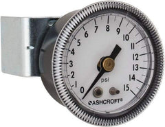 Ashcroft - 1-1/2" Dial, 1/8 Thread, 0-15 Scale Range, Pressure Gauge - Center Back Connection Mount - Americas Tooling