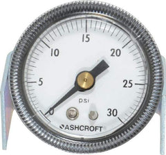 Ashcroft - 1-1/2" Dial, 1/8 Thread, 0-30 Scale Range, Pressure Gauge - Center Back Connection Mount - Americas Tooling