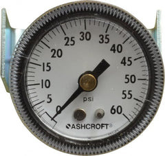 Ashcroft - 1-1/2" Dial, 1/8 Thread, 0-60 Scale Range, Pressure Gauge - Center Back Connection Mount - Americas Tooling