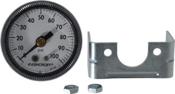 Ashcroft - 1-1/2" Dial, 1/8 Thread, 0-100 Scale Range, Pressure Gauge - Center Back Connection Mount - Americas Tooling