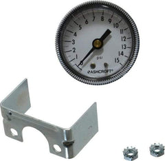 Ashcroft - 2" Dial, 1/4 Thread, 0-15 Scale Range, Pressure Gauge - Center Back Connection Mount - Americas Tooling