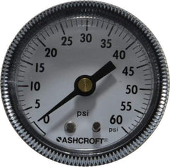 Ashcroft - 2" Dial, 1/4 Thread, 0-60 Scale Range, Pressure Gauge - Center Back Connection Mount - Americas Tooling