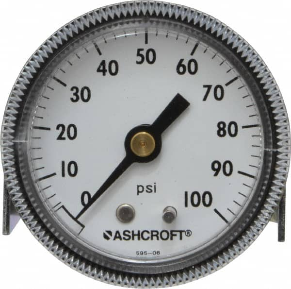 Ashcroft - 2" Dial, 1/4 Thread, 0-100 Scale Range, Pressure Gauge - Center Back Connection Mount - Americas Tooling