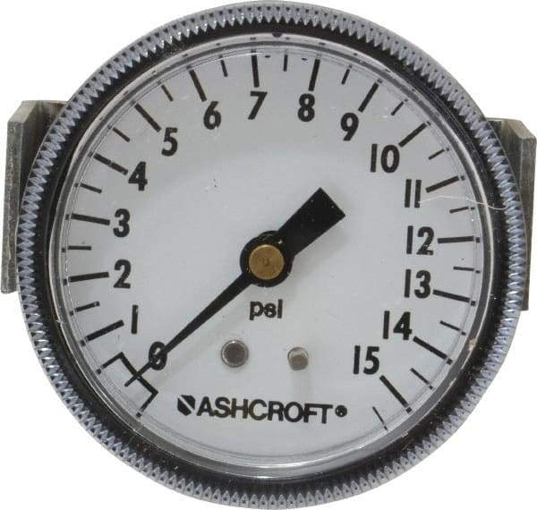 Ashcroft - 2-1/2" Dial, 1/4 Thread, 0-15 Scale Range, Pressure Gauge - Center Back Connection Mount - Americas Tooling