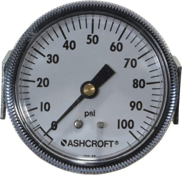 Ashcroft - 2-1/2" Dial, 1/4 Thread, 0-100 Scale Range, Pressure Gauge - Center Back Connection Mount - Americas Tooling