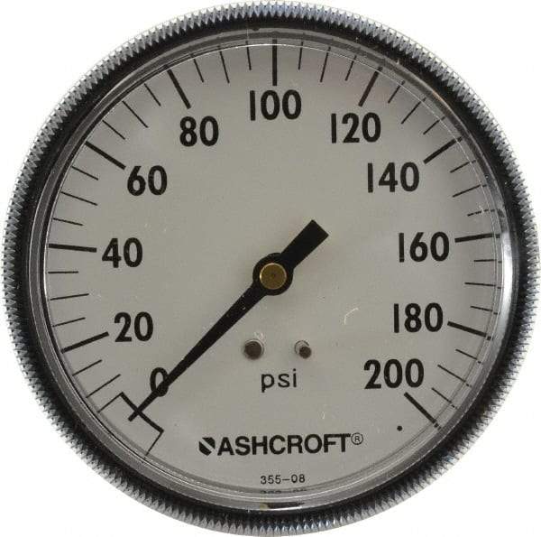 Ashcroft - 3-1/2" Dial, 1/4 Thread, 0-200 Scale Range, Pressure Gauge - Center Back Connection Mount - Americas Tooling