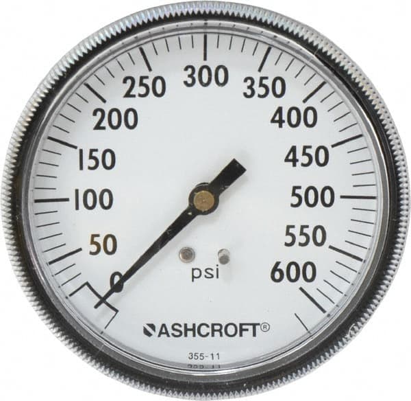 Ashcroft - 3-1/2" Dial, 1/4 Thread, 0-600 Scale Range, Pressure Gauge - Center Back Connection Mount - Americas Tooling