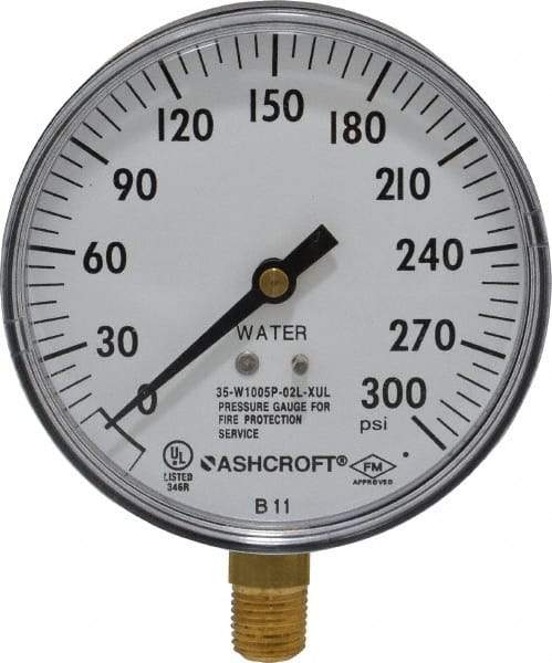 Ashcroft - 3-1/2" Dial, 1/4 Thread, 0-300 Scale Range, Pressure Gauge - Lower Connection Mount - Americas Tooling