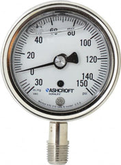 Ashcroft - 2-1/2" Dial, 1/4 Thread, 30-0-150 Scale Range, Pressure Gauge - Lower Connection Mount, Accurate to 1% of Scale - Americas Tooling