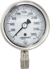 Ashcroft - 2-1/2" Dial, 1/4 Thread, 0-3,000 Scale Range, Pressure Gauge - Lower Connection Mount, Accurate to 1% of Scale - Americas Tooling