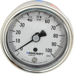 Ashcroft - 2-1/2" Dial, 1/4 Thread, 0-100 Scale Range, Pressure Gauge - Center Back Connection Mount, Accurate to 1% of Scale - Americas Tooling