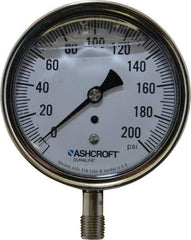 Ashcroft - 3-1/2" Dial, 1/4 Thread, 0-200 Scale Range, Pressure Gauge - Lower Connection Mount, Accurate to 1% of Scale - Americas Tooling