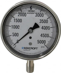 Ashcroft - 3-1/2" Dial, 1/4 Thread, 0-5,000 Scale Range, Pressure Gauge - Lower Connection Mount, Accurate to 1% of Scale - Americas Tooling