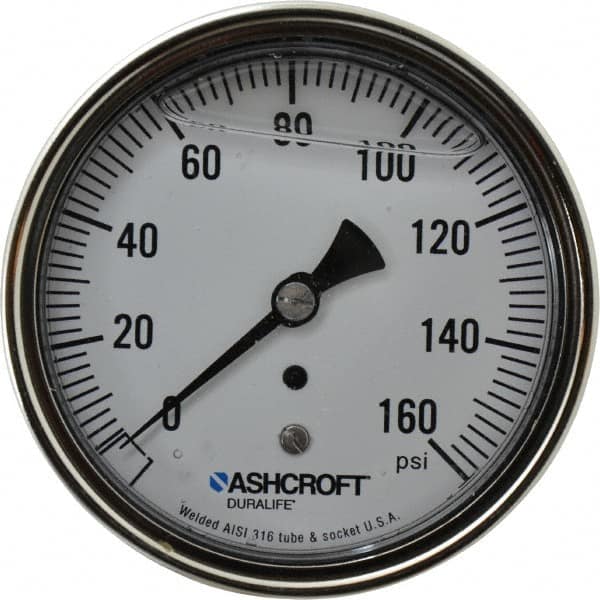 Ashcroft - 3-1/2" Dial, 1/4 Thread, 0-160 Scale Range, Pressure Gauge - Center Back Connection Mount, Accurate to 1% of Scale - Americas Tooling