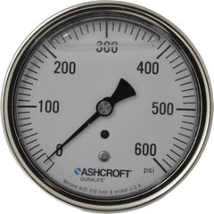 Ashcroft - 3-1/2" Dial, 1/4 Thread, 0-600 Scale Range, Pressure Gauge - Center Back Connection Mount, Accurate to 1% of Scale - Americas Tooling