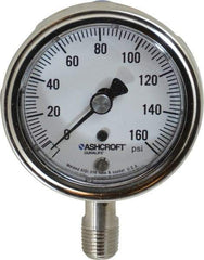 Ashcroft - 2-1/2" Dial, 1/4 Thread, 0-160 Scale Range, Pressure Gauge - Lower Connection Mount, Accurate to 1% of Scale - Americas Tooling