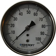 Ashcroft - 3-1/2" Dial, 1/4 Thread, 0-100 Scale Range, Pressure Gauge - Center Back Connection Mount, Accurate to 1% of Scale - Americas Tooling