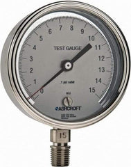 Ashcroft - 3" Dial, 1/4 Thread, 0-15 Scale Range, Pressure Gauge - Lower Connection Mount, Accurate to 0.5% of Scale - Americas Tooling