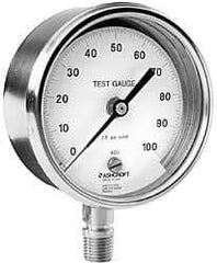 Ashcroft - 3" Dial, 1/4 Thread, 0-150 Scale Range, Pressure Gauge - Lower Connection Mount, Accurate to 0.5% of Scale - Americas Tooling