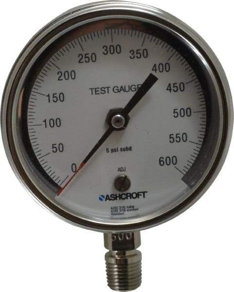 Ashcroft - 3" Dial, 1/4 Thread, 0-600 Scale Range, Pressure Gauge - Lower Connection Mount, Accurate to 0.5% of Scale - Americas Tooling