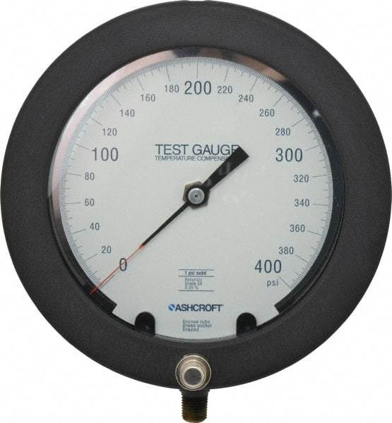 Ashcroft - 6" Dial, 1/4 Thread, 0-400 Scale Range, Pressure Gauge - Lower Connection Mount, Accurate to 0.25% of Scale - Americas Tooling