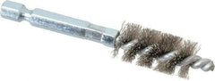 Schaefer Brush - 3/8 Inch Inside Diameter, 9/16 Inch Actual Brush Diameter, Carbon Steel, Power Fitting and Cleaning Brush - 1/4 Shank Diameter, 3-1/8 Inch Long, Hex Shaft Stem, 1/2 Inch Refrigeration Outside Diameter - Americas Tooling