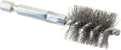 Schaefer Brush - 3/4 Inch Inside Diameter, 15/16 Inch Actual Brush Diameter, Carbon Steel, Power Fitting and Cleaning Brush - 1/4 Shank Diameter, 3-1/8 Inch Long, Hex Shaft Stem, 7/8 Inch Refrigeration Outside Diameter - Americas Tooling