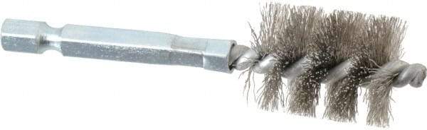 Schaefer Brush - 5/8 Inch Inside Diameter, 13/16 Inch Actual Brush Diameter, Stainless Steel, Power Fitting and Cleaning Brush - 1/4 Shank Diameter, 3-1/8 Inch Long, Hex Shaft Stem, 3/4 Inch Refrigeration Outside Diameter - Americas Tooling