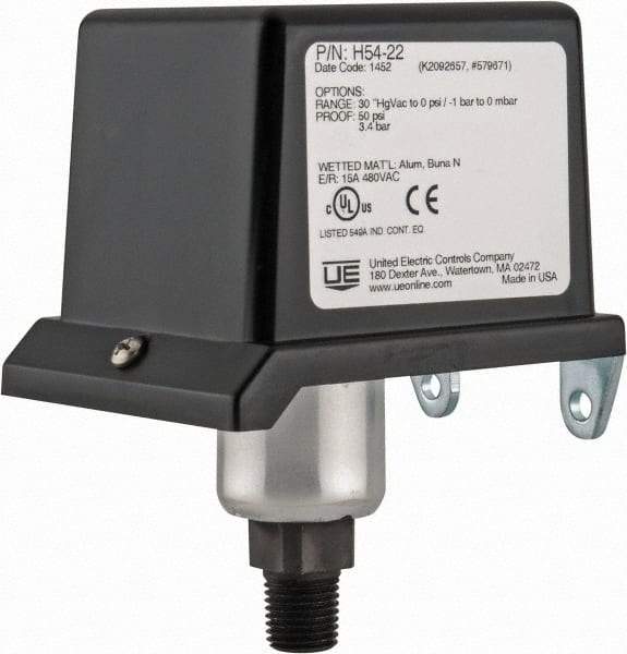 United Electric Controls - 30 to 0" Hg VAC Adjustable Range, General Purpose Diaphragm - 1/4 Thread - Americas Tooling