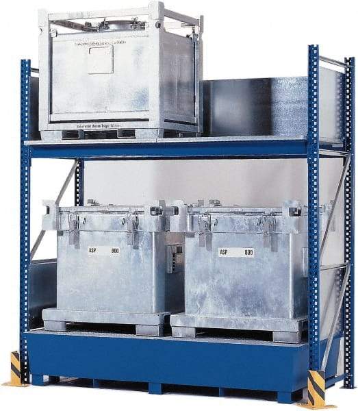 Denios - 385 Gal Sump Capacity, Steel IBC Tote Rack - 126" Long x 54" Wide x 120" High, 10,000 Lb Capacity, 4 Totes - Americas Tooling