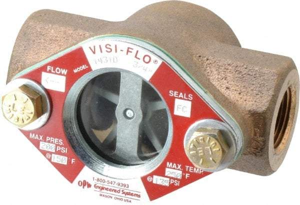 OPW Engineered Systems - 3/4 Inch, Bronze, Visi-Flo Sight Flow Indicator - 200 Max psi, 4-1/8 Inch Overall Length - Americas Tooling